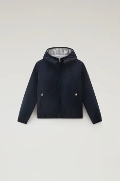 Giacche>Woolrich Giacca Ryker Da Bambino In Urban Touch Con Cappuccio Melton Blue