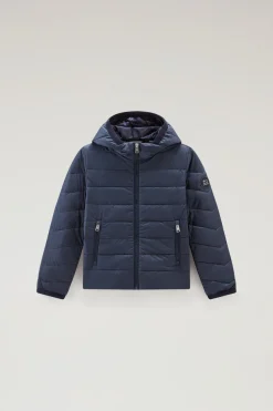 Giacche>Woolrich Giacca Sundance Da Bambino In Microfibra Leggera Con Cappuccio Melton Blue