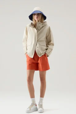 Giacche>Woolrich Giacca Waxed In Misto Cotone E Nylon Con Cappuccio Light Oak