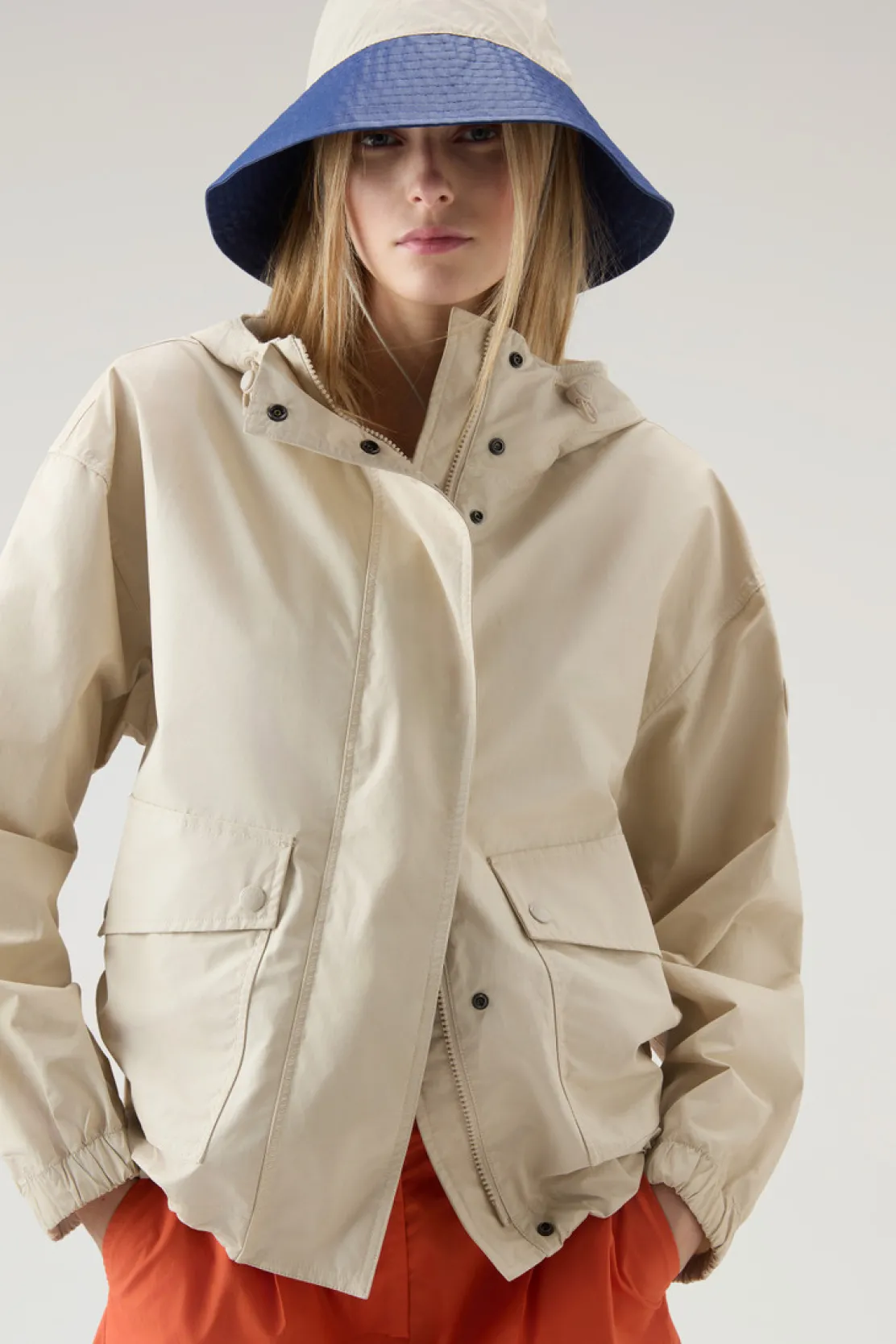 Giacche>Woolrich Giacca Waxed In Misto Cotone E Nylon Con Cappuccio Light Oak