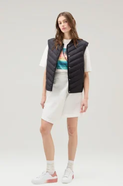 Gilet>Woolrich Gilet In Microfibra Con Trapuntatura Chevron Black