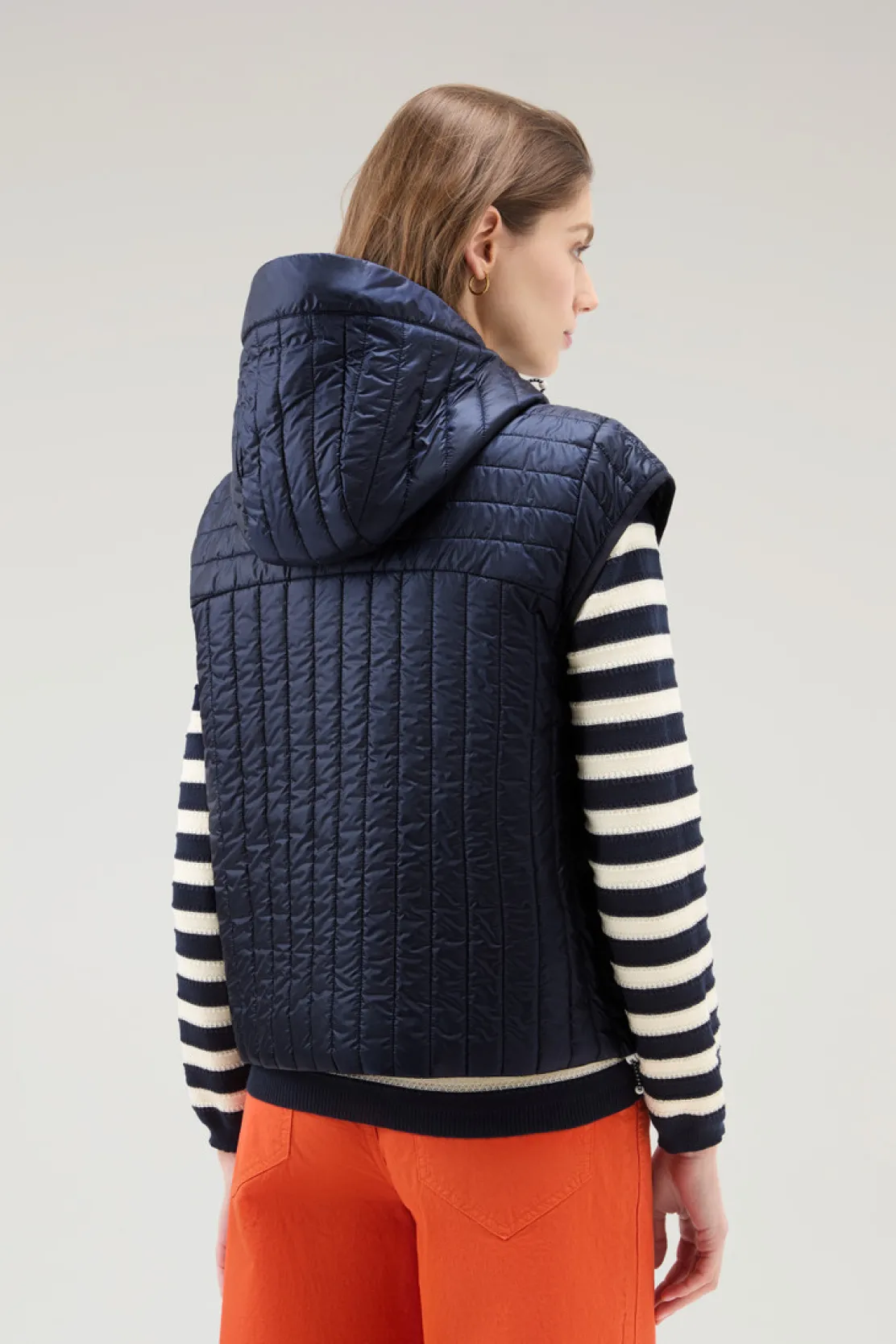 Gilet>Woolrich Gilet Trapuntato In Pertex Quantum Riciclato Con Cappuccio Melton Blue
