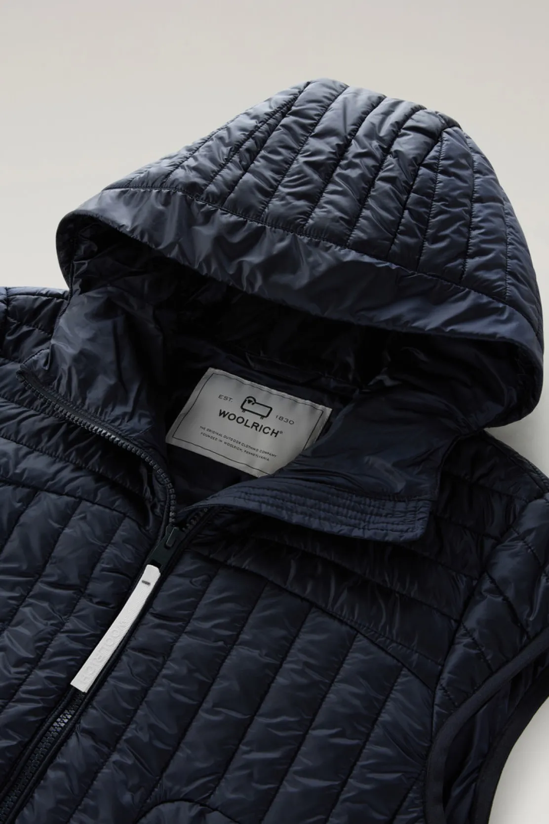 Gilet>Woolrich Gilet Trapuntato In Pertex Quantum Riciclato Con Cappuccio Melton Blue