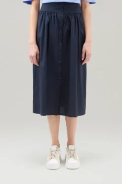 Vestiti e gonne>Woolrich Gonna Midi In Popeline Di Puro Cotone Melton Blue