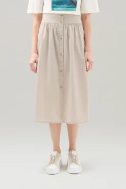 Vestiti e gonne>Woolrich Gonna Midi In Popeline Di Puro Cotone Light Oak