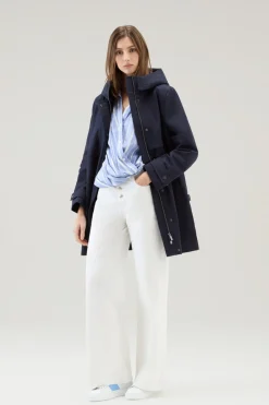 Parka>Woolrich Havice Parka Leggero In Best Cotton Melton Blue