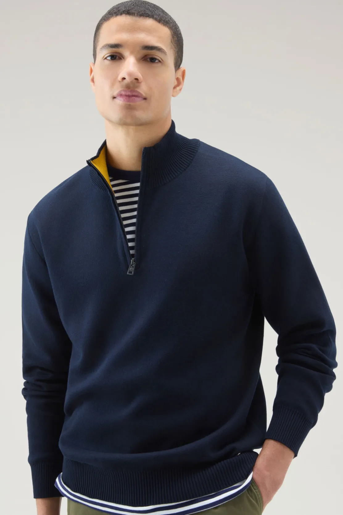 Maglieria>Woolrich Maglia A Collo Alto Con Mezza Zip Melton Blue