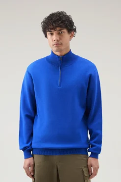 Maglieria>Woolrich Maglia A Collo Alto Con Mezza Zip Snorkel Blue