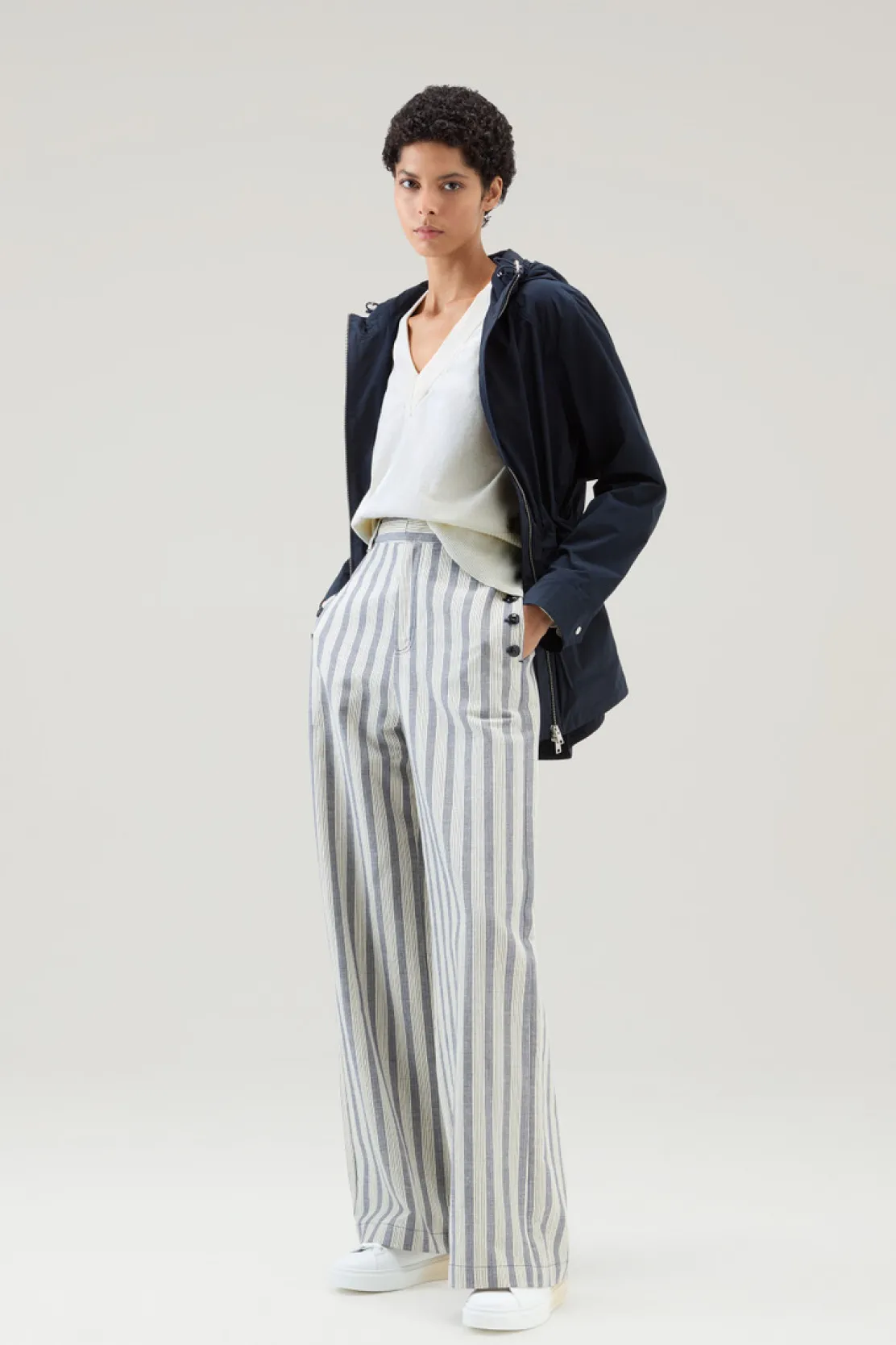 Maglieria>Woolrich Maglia Con Scollo A V In Cotone E Cashmere Plaster White