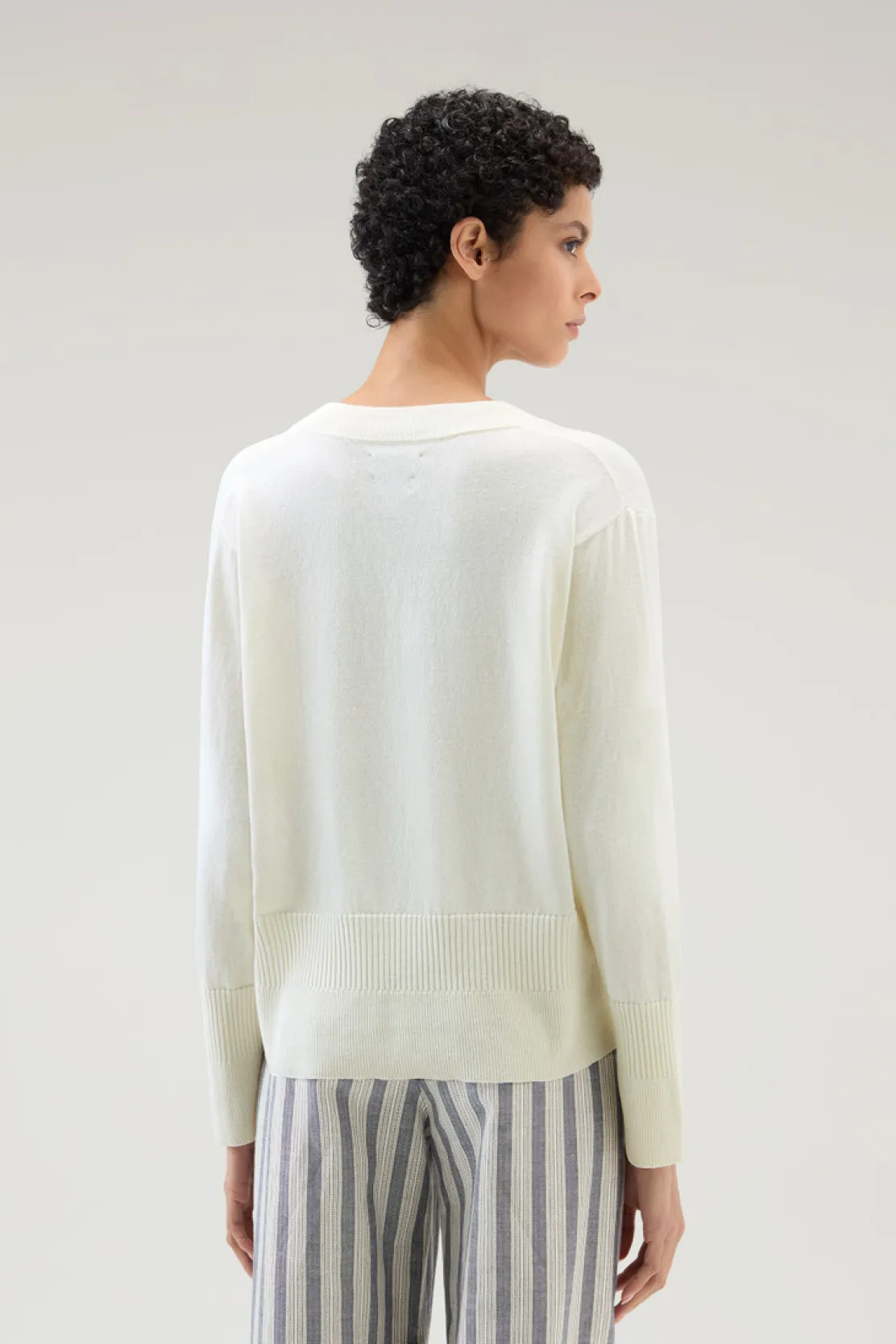 Maglieria>Woolrich Maglia Con Scollo A V In Cotone E Cashmere Plaster White