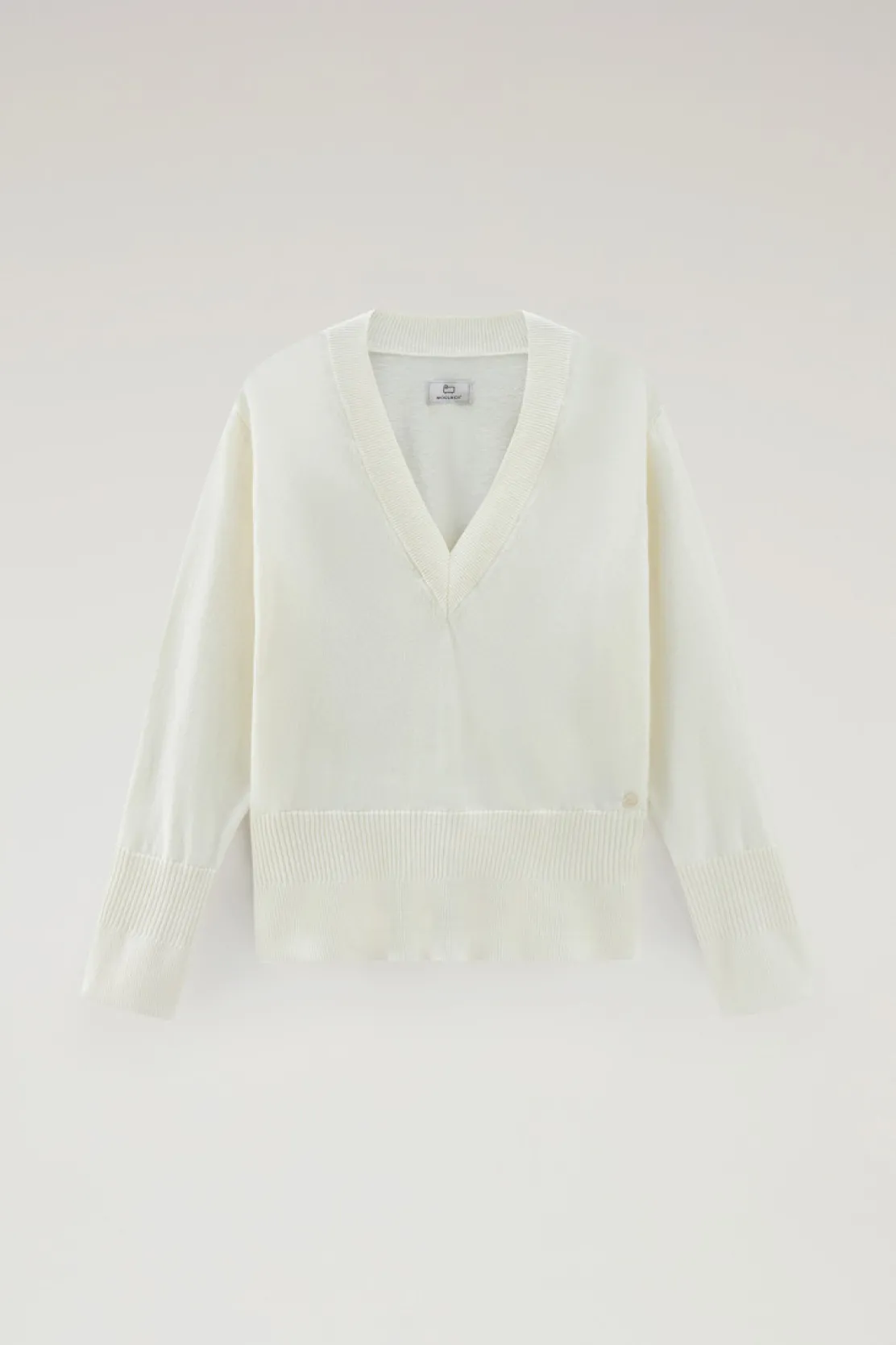 Maglieria>Woolrich Maglia Con Scollo A V In Cotone E Cashmere Plaster White