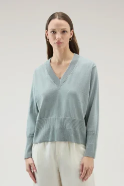 Maglieria>Woolrich Maglia Con Scollo A V In Cotone E Cashmere Sage