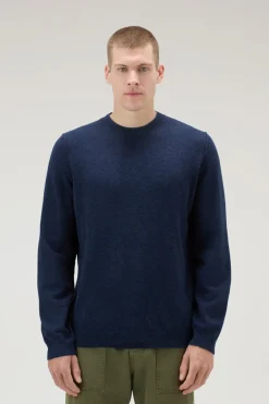 Maglieria>Woolrich Maglia Girocollo In Misto Lana Merino Melton Blue