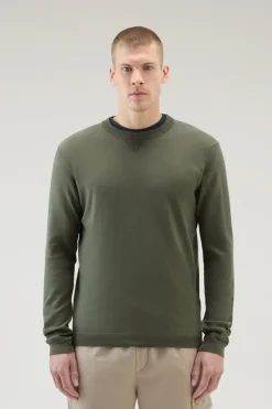 Maglieria>Woolrich Maglia Girocollo In Puro Cotone Lake Olive