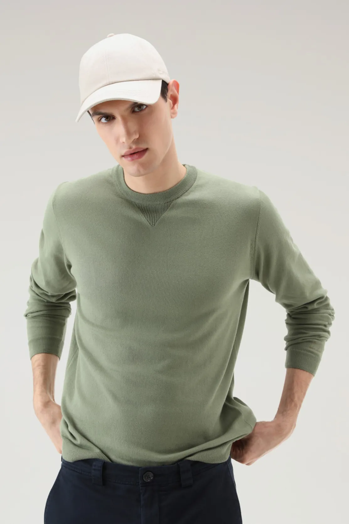 Maglieria>Woolrich Maglia Girocollo In Puro Cotone Dark Green