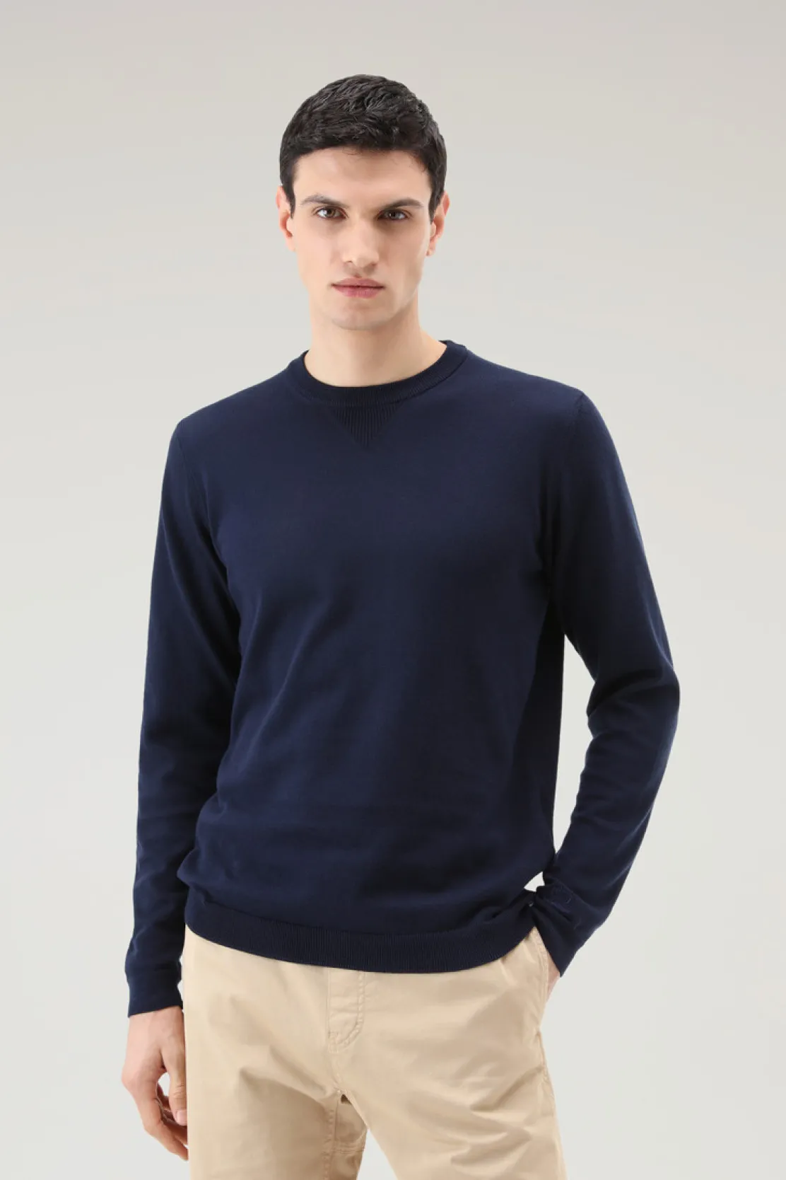Maglieria>Woolrich Maglia Girocollo In Puro Cotone Dark Navy