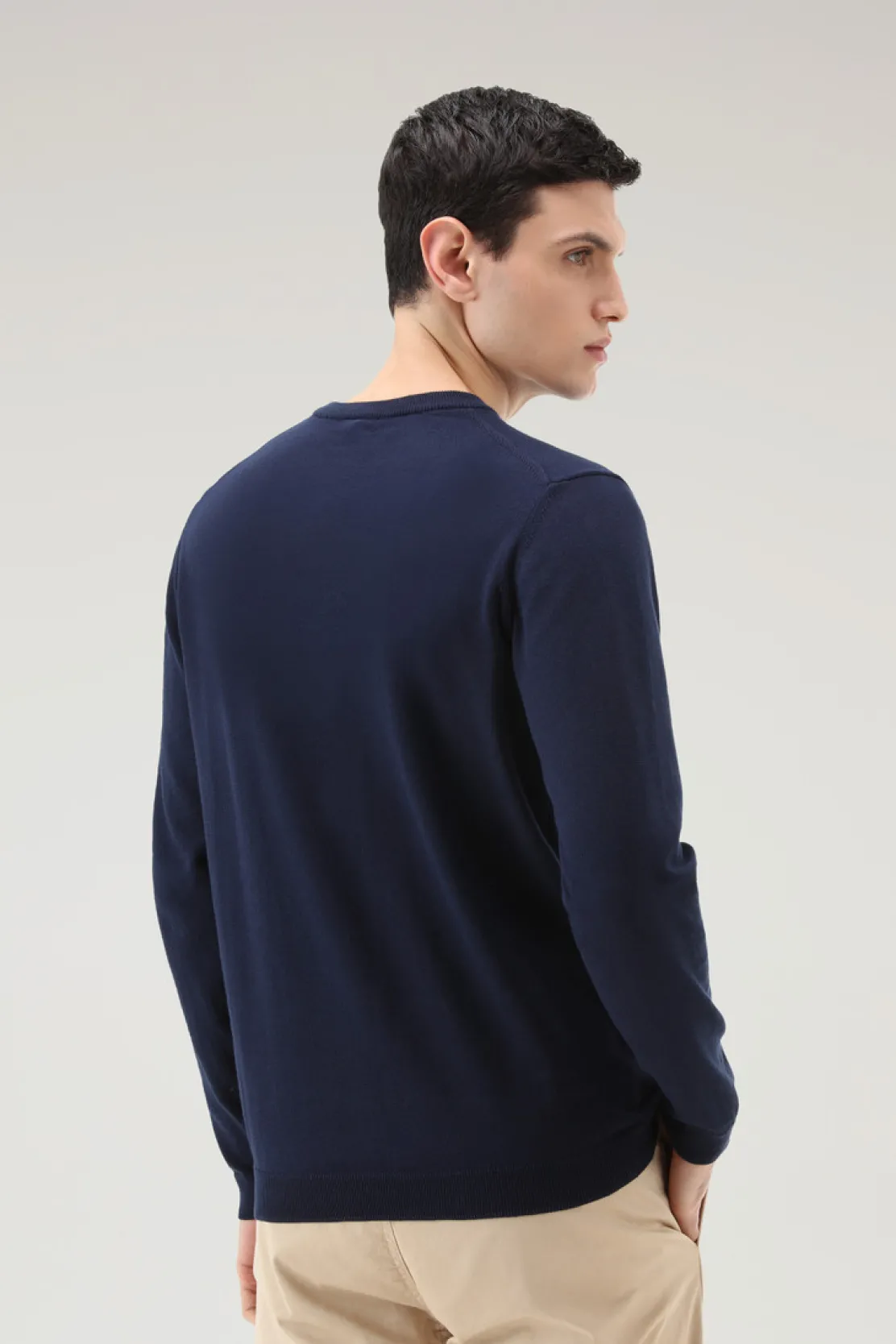 Maglieria>Woolrich Maglia Girocollo In Puro Cotone Dark Navy