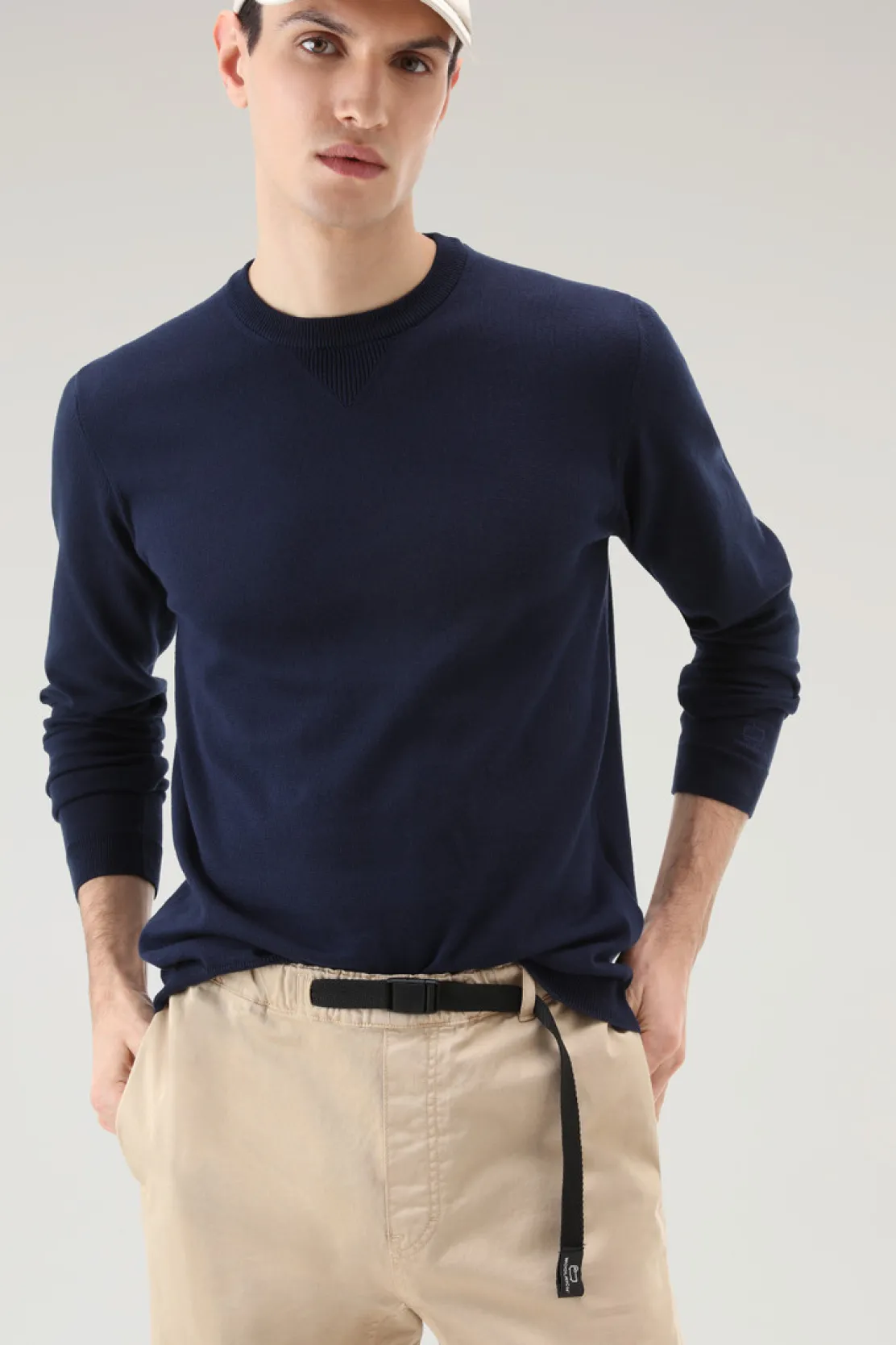 Maglieria>Woolrich Maglia Girocollo In Puro Cotone Dark Navy
