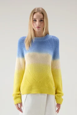 Maglieria>Woolrich Maglia Girocollo Tinta In Capo In Puro Cotone Sea Breeze