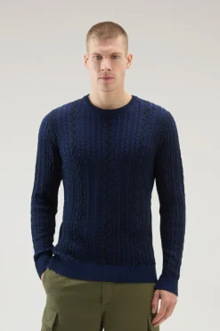 Maglieria>Woolrich Maglia Girocollo Vanis&egrave; In Puro Cotone Melton Blue Bicolor