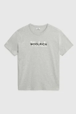T-shirt>Woolrich Maglietta In Puro Cotone Con Maxi Logo Light Grey Melange