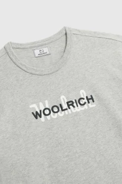 T-shirt>Woolrich Maglietta In Puro Cotone Con Maxi Logo Light Grey Melange