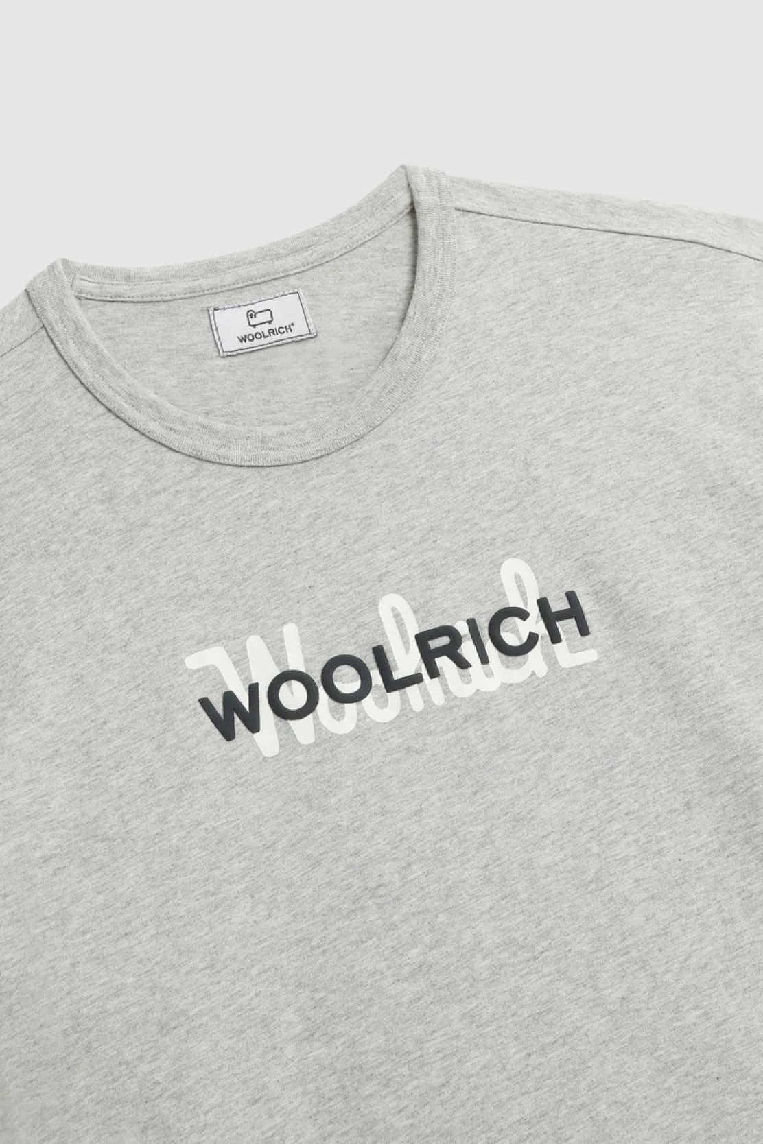 T-shirt>Woolrich Maglietta In Puro Cotone Con Maxi Logo Light Grey Melange