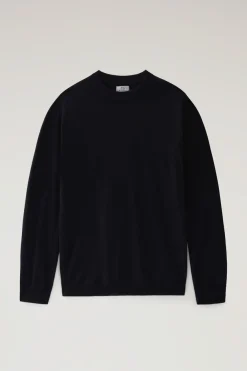Maglieria>Woolrich Maglione Girocollo In Lana Vergine Merino Melton Blue