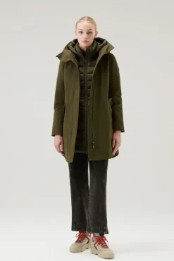 Parka>Woolrich Military Parka 3 In 1 In Ramar Cloth Con Giacca Trapuntata Removibile Dark Green