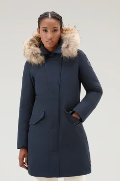 Parka>Woolrich Modern Vail Parka Con Cappuccio Staccabile Melton Blue