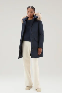 Parka>Woolrich Modern Vail Parka Con Cappuccio Staccabile Melton Blue