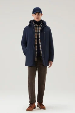 Impermeabili|Parka>Woolrich Mountain Parka In Nylon Elasticizzato Melton Blue