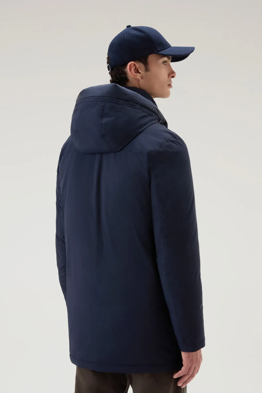 Impermeabili|Parka>Woolrich Mountain Parka In Nylon Elasticizzato Melton Blue