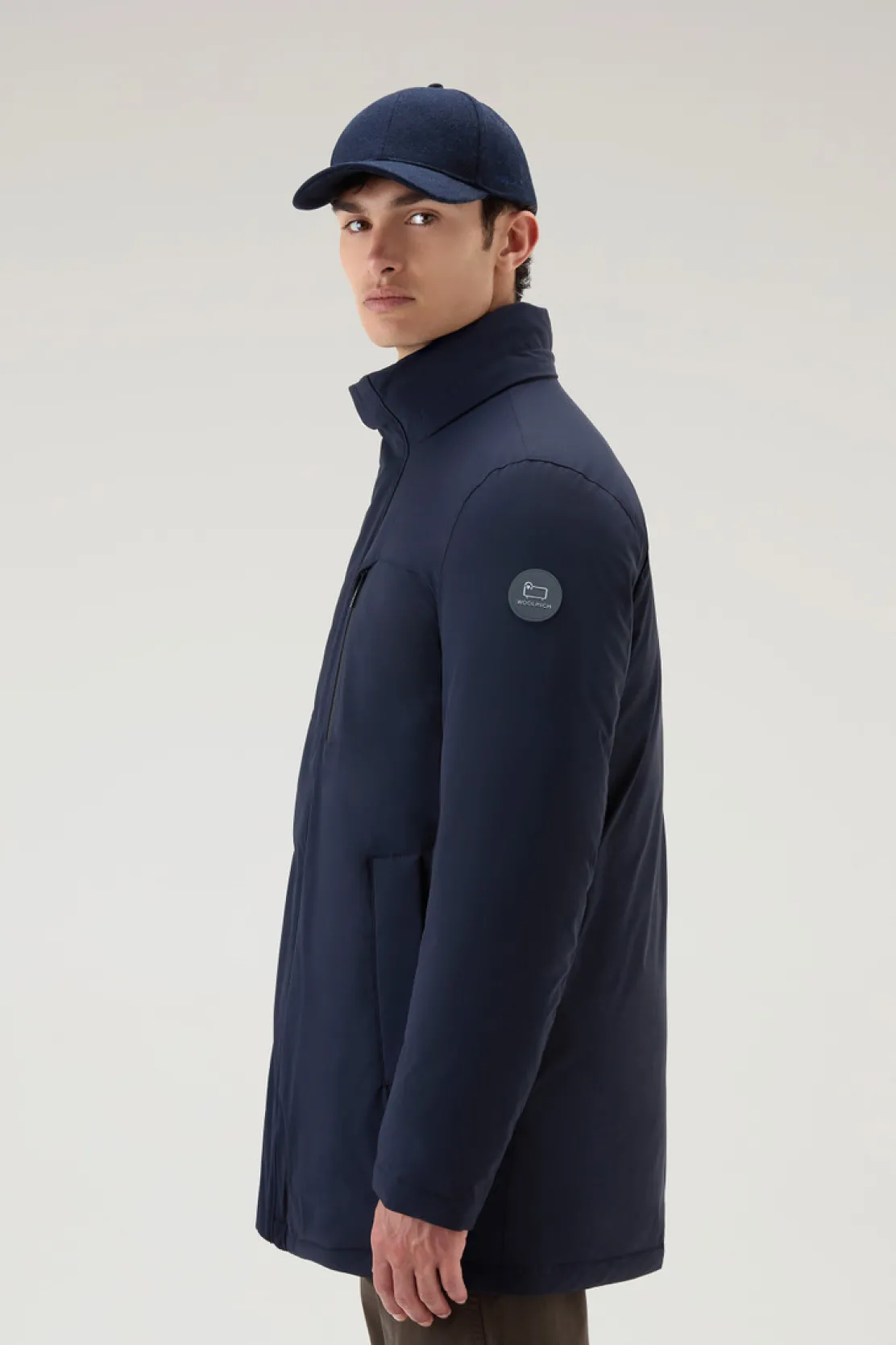 Impermeabili|Parka>Woolrich Mountain Parka In Nylon Elasticizzato Melton Blue