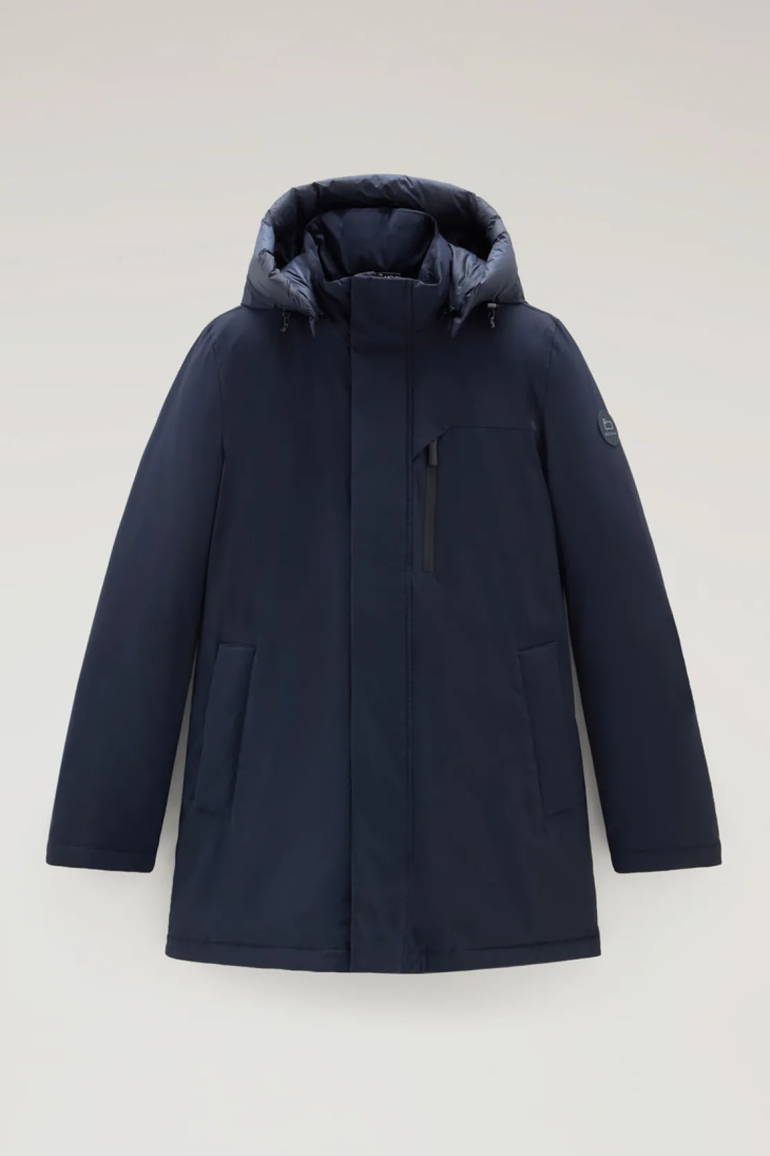 Impermeabili|Parka>Woolrich Mountain Parka In Nylon Elasticizzato Melton Blue