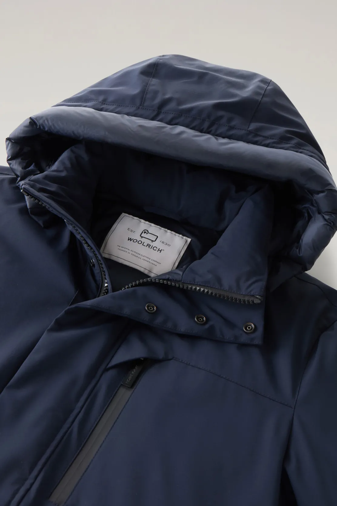 Impermeabili|Parka>Woolrich Mountain Parka In Nylon Elasticizzato Melton Blue
