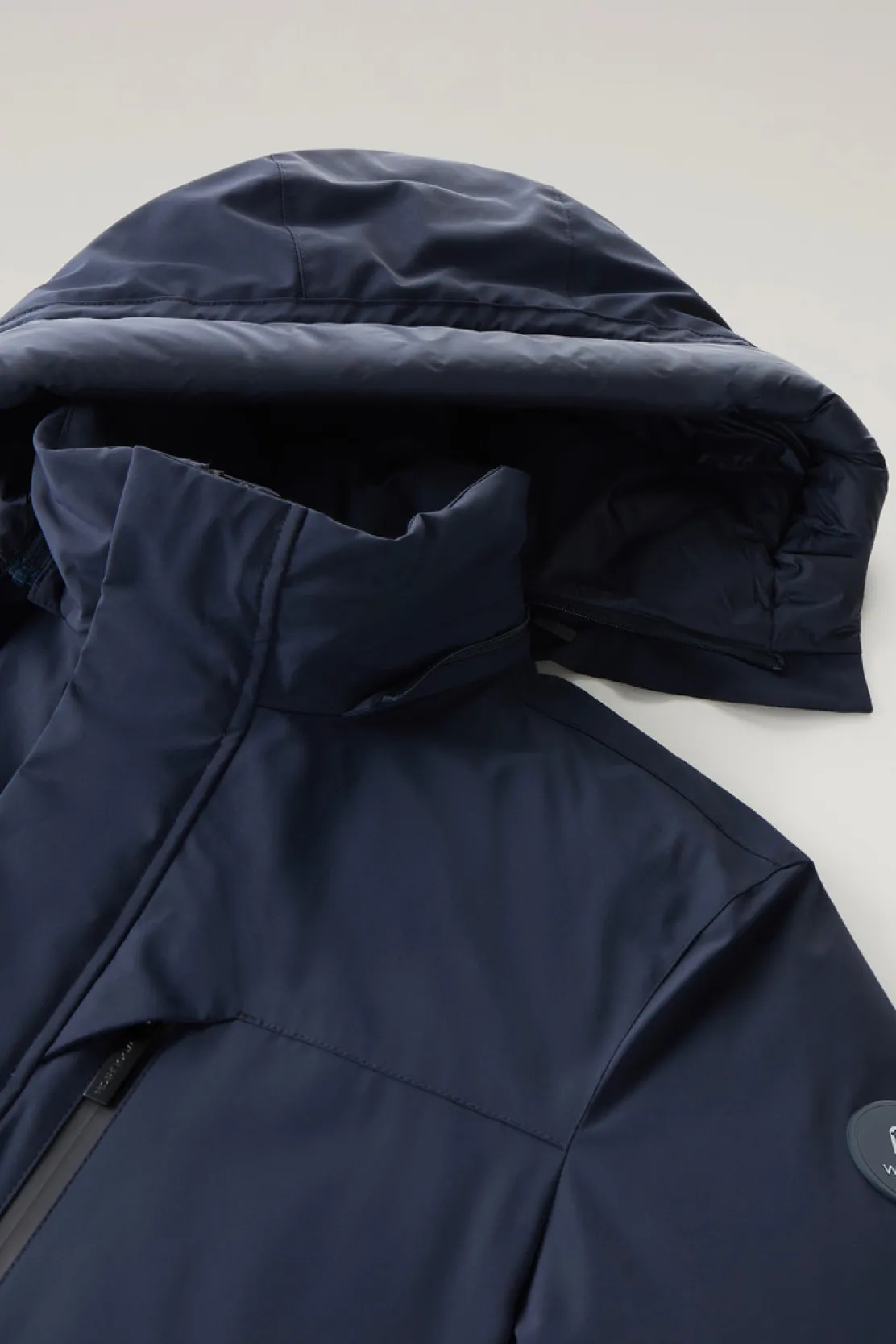 Impermeabili|Parka>Woolrich Mountain Parka In Nylon Elasticizzato Melton Blue