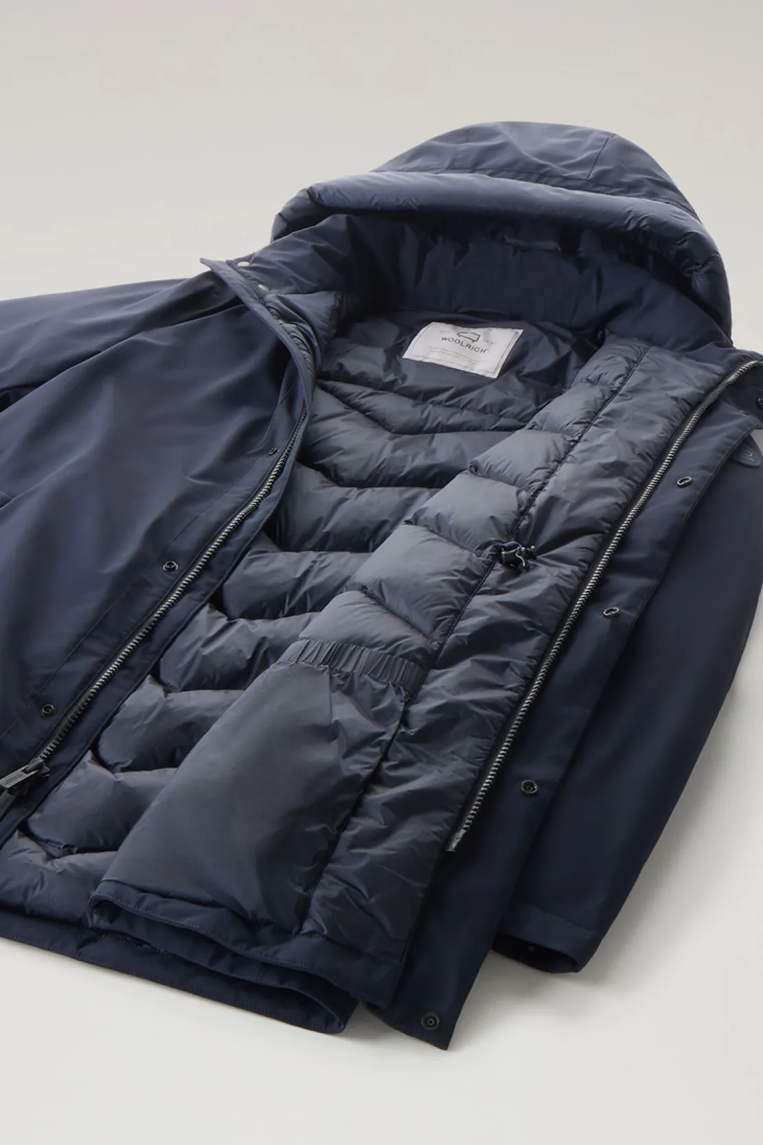 Impermeabili|Parka>Woolrich Mountain Parka In Nylon Elasticizzato Melton Blue