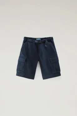 Abbigliamento>Woolrich Pantaloncini Cargo Da Bambino Tinti In Capo In Cotone Elasticizzato Melton Blue