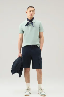 Pantaloni e pantaloncini>Woolrich Pantaloncini Cargo Tinti In Capo In Cotone Elasticizzato Melton Blue
