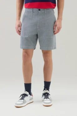 Pantaloni e pantaloncini>Woolrich Pantaloncini Chino A Righe In Misto Cotone Elasticizzato Blue Stripe