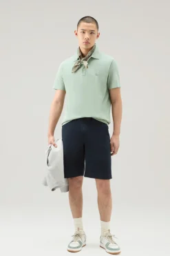 Pantaloni e pantaloncini>Woolrich Pantaloncini Chino Tinti In Capo In Cotone Elasticizzato Melton Blue