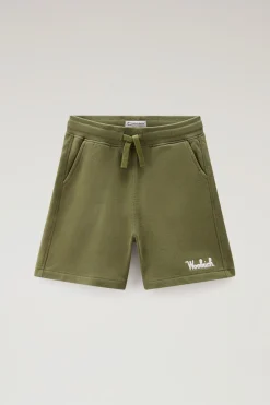 Abbigliamento>Woolrich Pantaloncini Da Bambino In Puro Cotone Felpato Con Coulisse Lake Olive