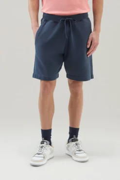 Pantaloni e pantaloncini>Woolrich Pantaloncini Sportivi Tinti In Capo In Puro Cotone Felpato Melton Blue