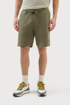 Pantaloni e pantaloncini>Woolrich Pantaloncini Sportivi Tinti In Capo In Puro Cotone Felpato Lake Olive