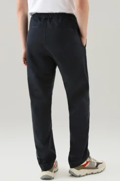 Pantaloni e pantaloncini>Woolrich Pantaloni Chino Tinti In Capo In Cotone Elasticizzato Con Cintura In Nylon Melton Blue