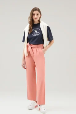 Pantaloni e pantaloncini>Woolrich Pantaloni In Misto Lino Con Cintura In Tessuto Coral Sand