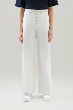 Pantaloni e pantaloncini>Woolrich Pantaloni In Twill Di Cotone Elasticizzato Tinto In Capo Plaster White