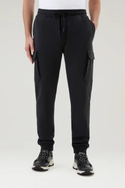 Pantaloni e pantaloncini>Woolrich Pantaloni Sportivi In Misto Cotone Elasticizzato Black