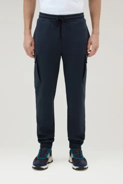 Pantaloni e pantaloncini>Woolrich Pantaloni Sportivi In Misto Cotone Elasticizzato Melton Blue